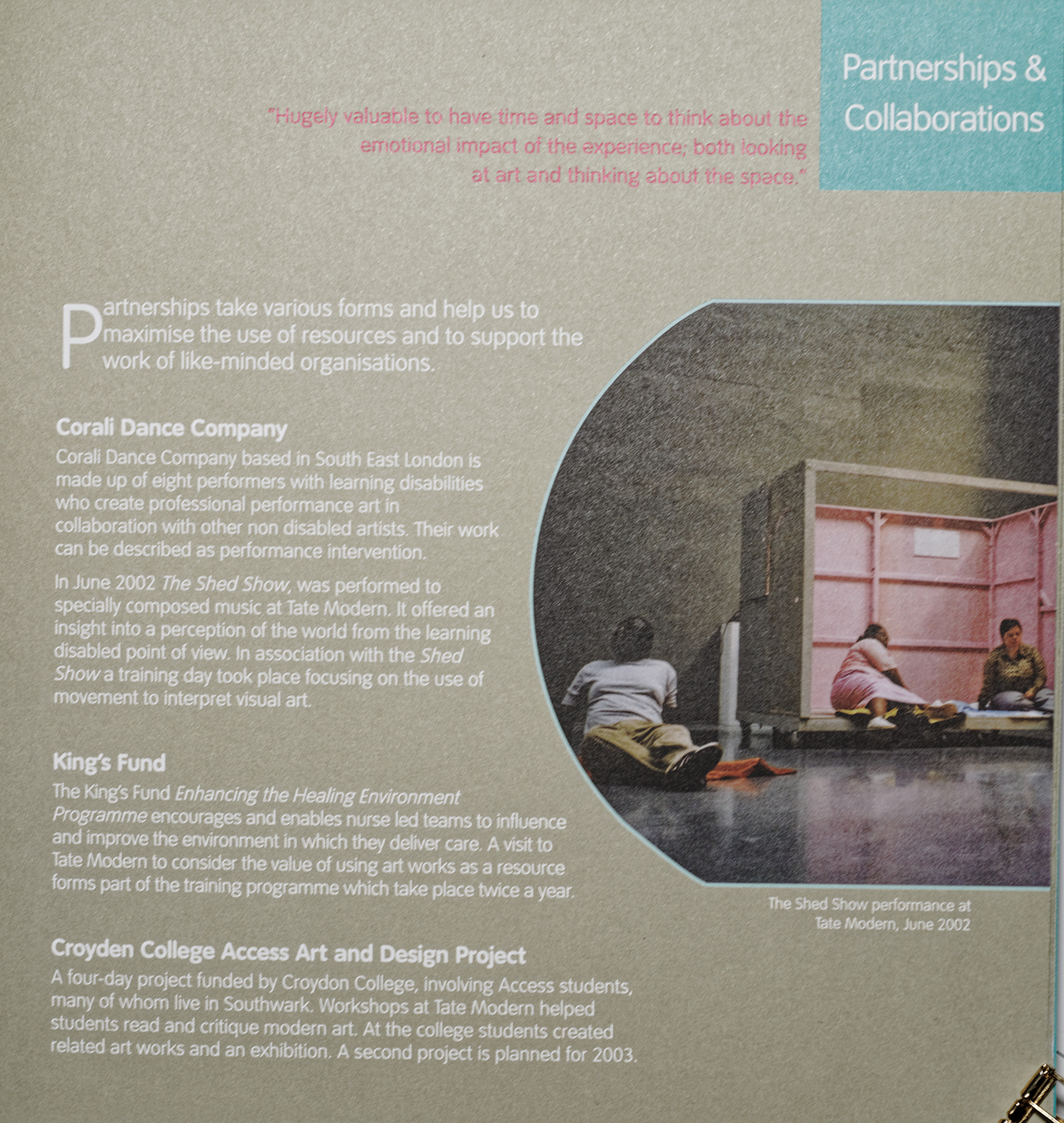 Inside Tate Modern brochure featuring Shed Show 2002